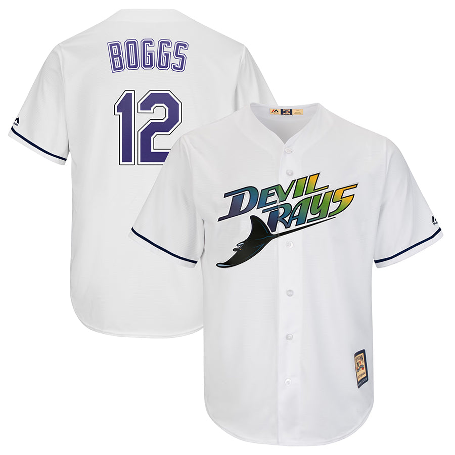 TB.Rays #12 Wade Boggs Player  White Cooperstown Replica Baseball Jerseys