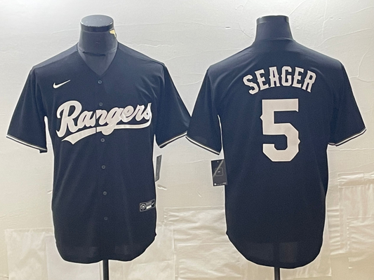 Men's Texas Rangers Corey Seager #5 Black Replica Player Jersey1