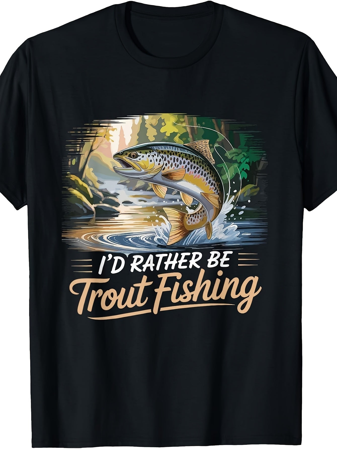 Men'S And Women'S T-Shirt, Retro Vintage Style, I'D Rather Be Trout Fishing Graphic, Outdoor Fishing Adventure Summer Wear