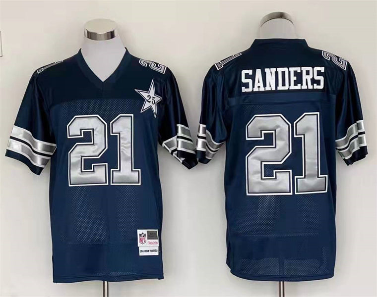 Men's Dallas Cowboys Deion Sanders  Navy Legacy Replica Player Jersey1