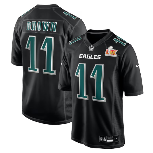 Men's Philadelphia Eagles A.J. Brown #11 Carbon Black Super Bowl LIX Fashion Game Player Jersey1