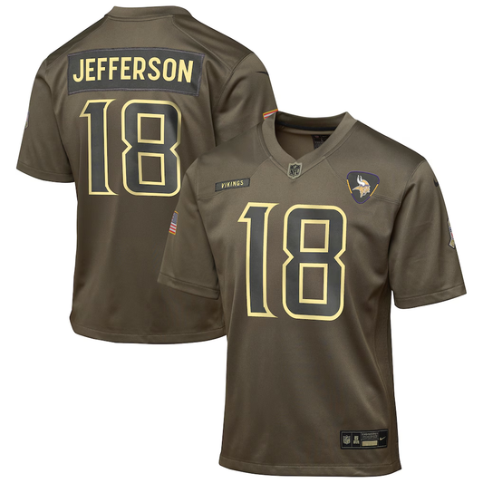 Youth Minnesota Vikings Justin Jefferson Nike Olive 2025 Salute to Service Game Jersey