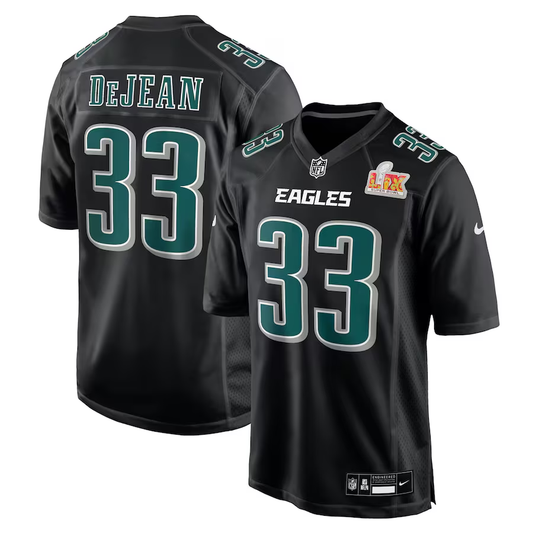 Men's Philadelphia Eagles Cooper DeJean #33 Carbon Black Super Bowl LIX Fashion Game Player Jersey1