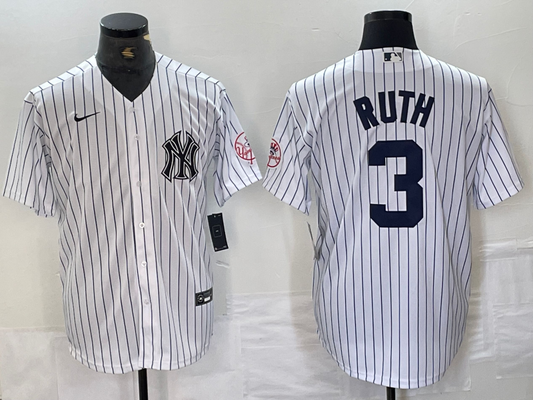 Men's New York Yankees Babe Ruth #3 White Limited Player Jersey1