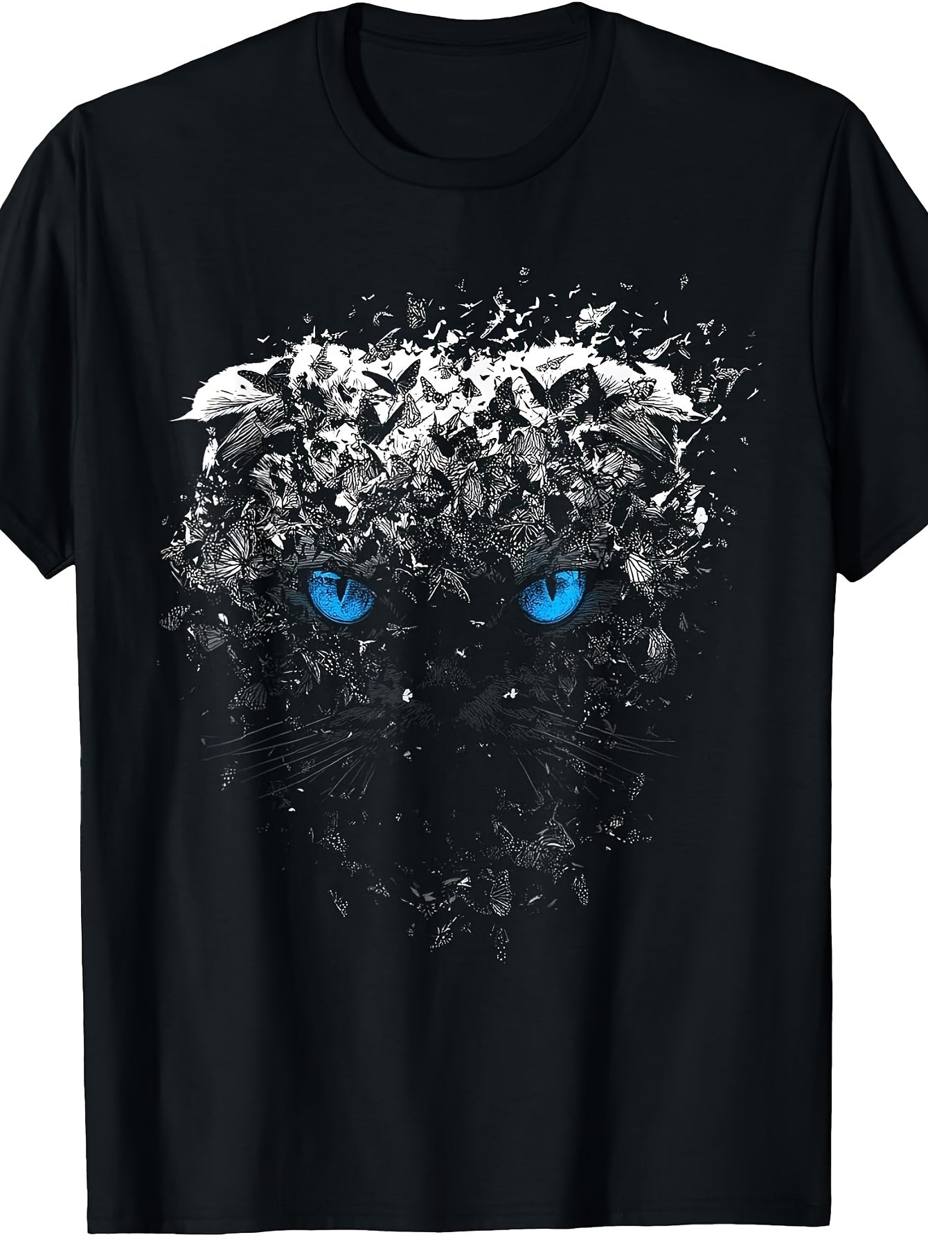 Blue Eyes Design Butterfly Art Scottish Fold Cat T-Shirt