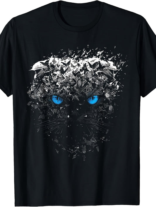 Blue Eyes Design Butterfly Art Scottish Fold Cat T-Shirt