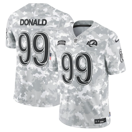 Men's Los Angeles Rams Aaron Donald #99 Arctic Camo 2024 Salute to Service Retired Player Limited Jersey1