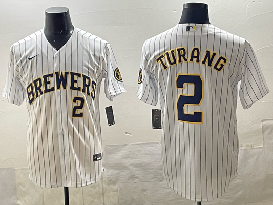 Men's Milwaukee Brewers Brice Turang #2 White Limited Player Jersey