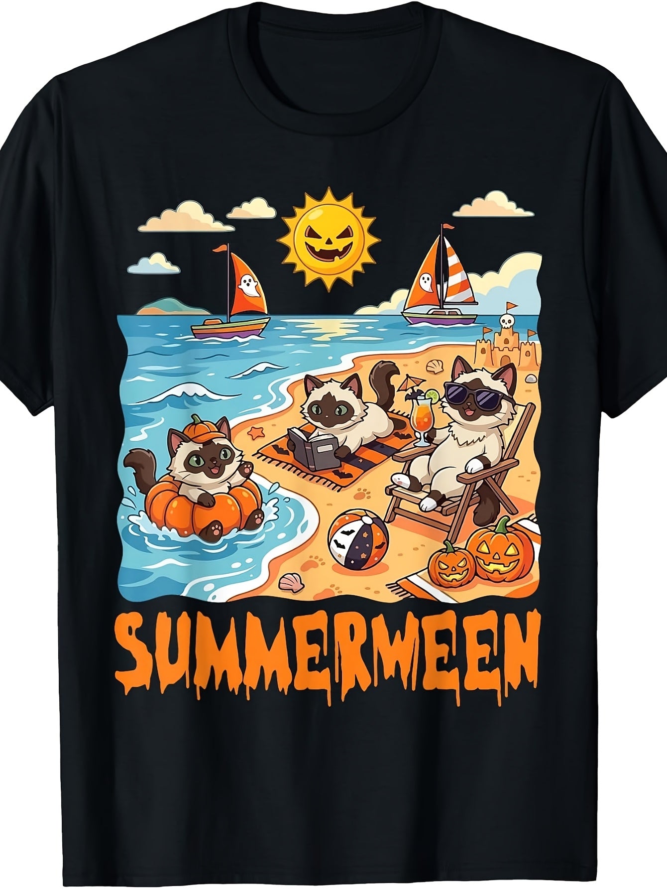 Birman Cat Spooky Summer Halloween Vacation Tropical Beach T-Shirt