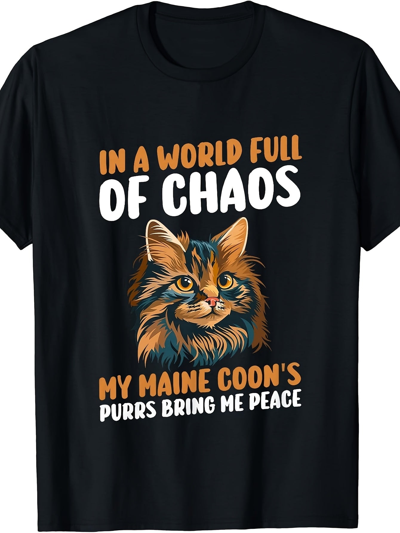 Men' & Women' Maine Coon Cat T-Shirt - Retro Vintage Round Neck Tee with Maine Coon Graphic Print, Machine Washable Suitable for Seasons, Casual Wear for Cat Lovers, Apparel