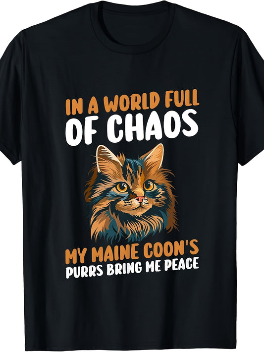 Men' & Women' Maine Coon Cat T-Shirt - Retro Vintage Round Neck Tee with Maine Coon Graphic Print, Machine Washable Suitable for Seasons, Casual Wear for Cat Lovers, Apparel