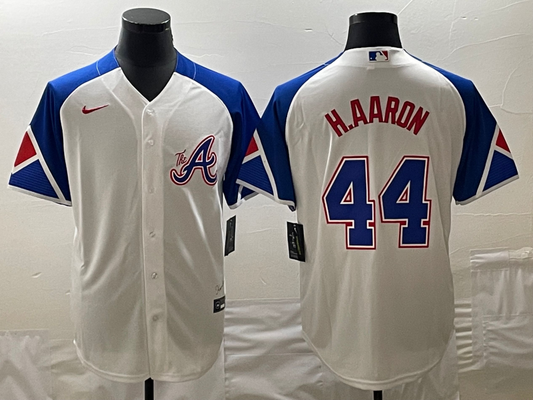 Men's Atlanta Braves Hank Aaron #44 White 2023 City Connect Replica Jersey1