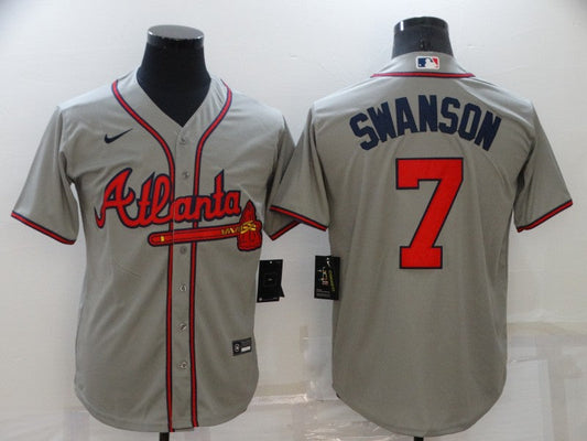 Men's Atlanta Braves Dansby Swanson #7 Gray Replica Player Jersey1