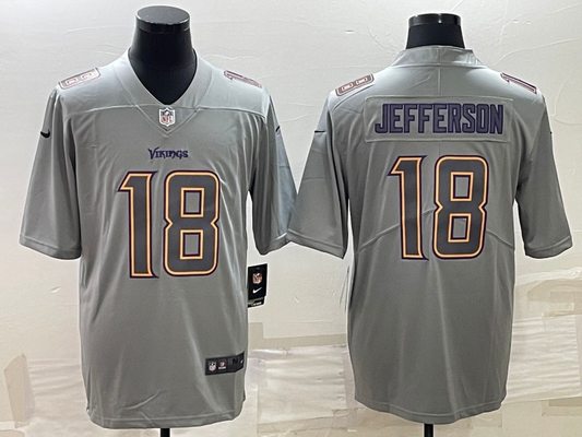 Men's Minnesota Vikings Justin Jefferson #18 Gray Atmosphere Fashion Game Jersey1