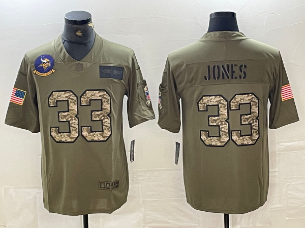 Men's Minnesota Vikings Aaron Jones #33 Olive Player Jersey1