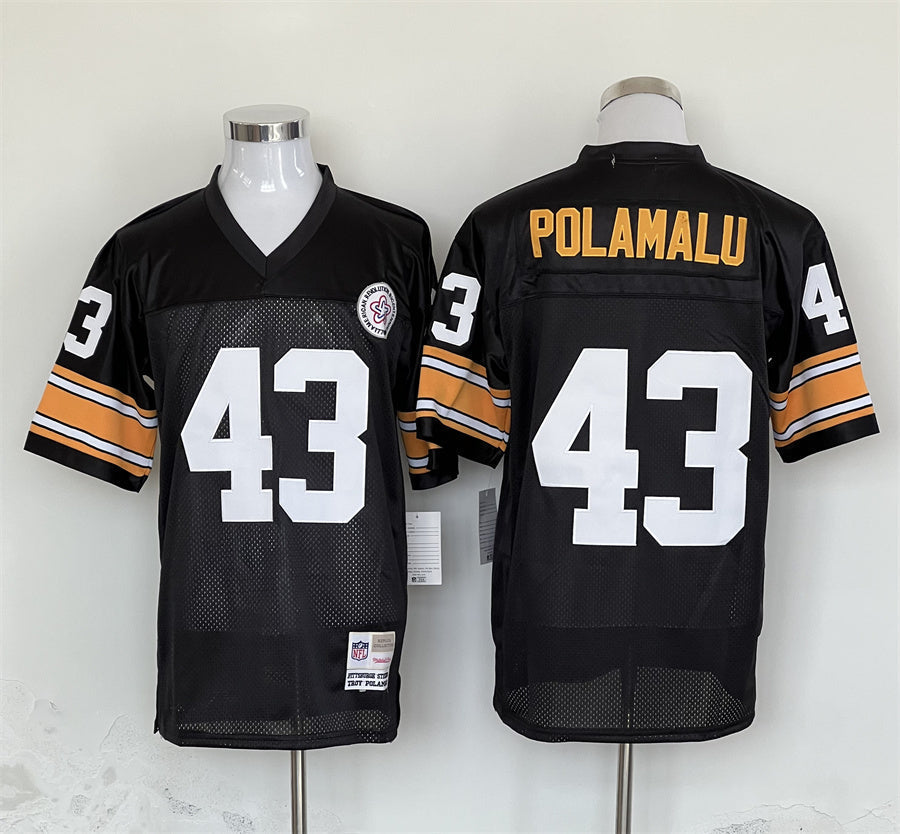 Men's Pittsburgh Steelers Troy Polamalu  Black Legacy Replica Jersey1