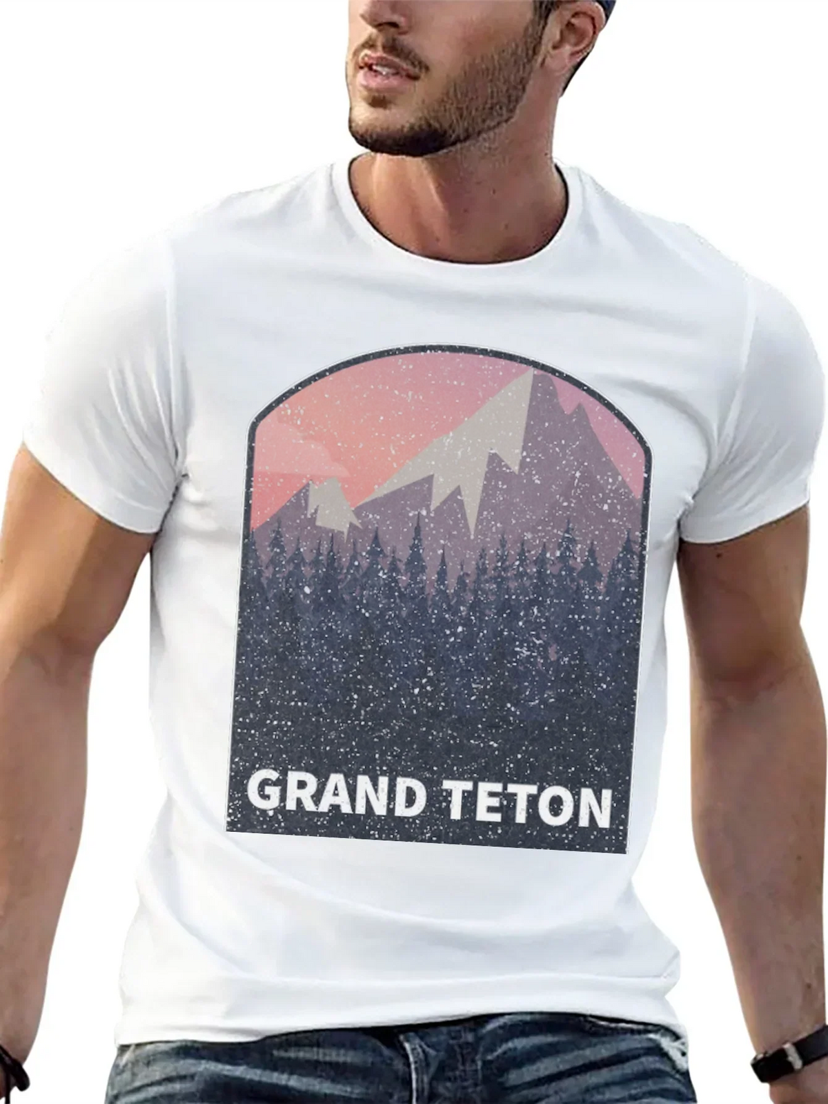 Grand Teton Mountain Scene Black Tee
