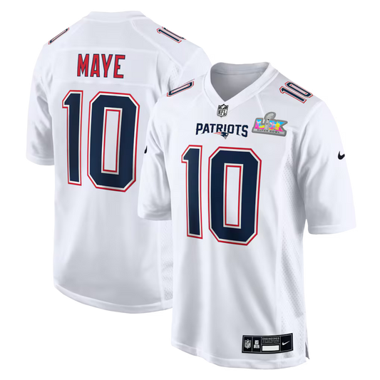 Drake Maye New England Patriots Super Bowl LX Patch Jersey - Tundra White