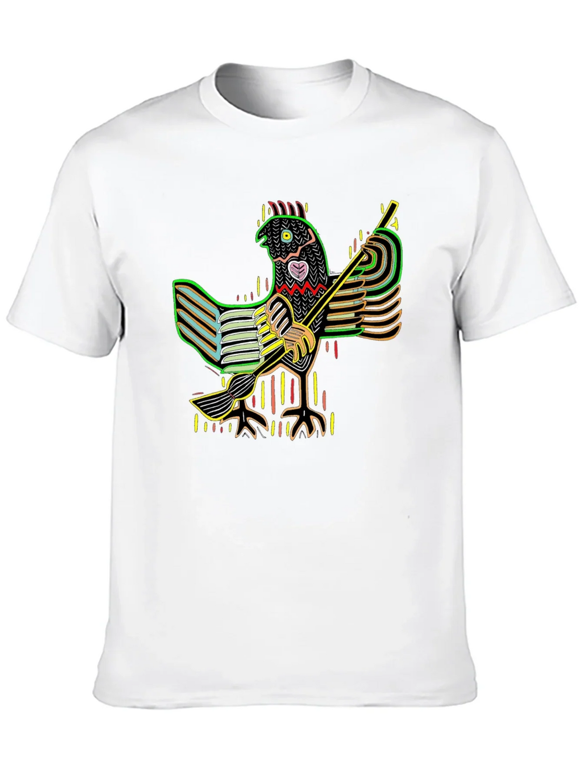 Vibrant Folk Art Chicken Graphic Tee - Black