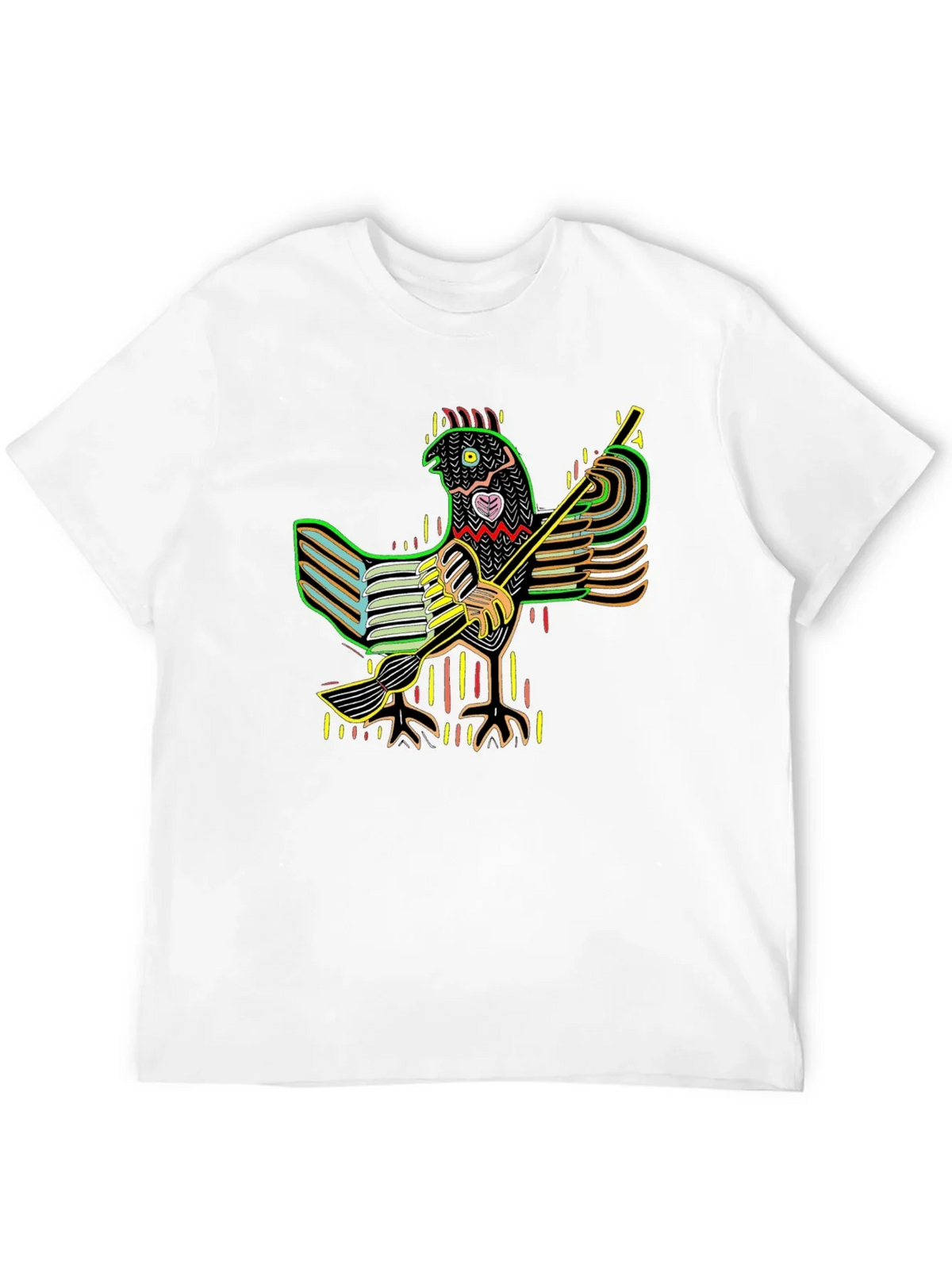 Vibrant Folk Art Chicken Graphic Tee - Black